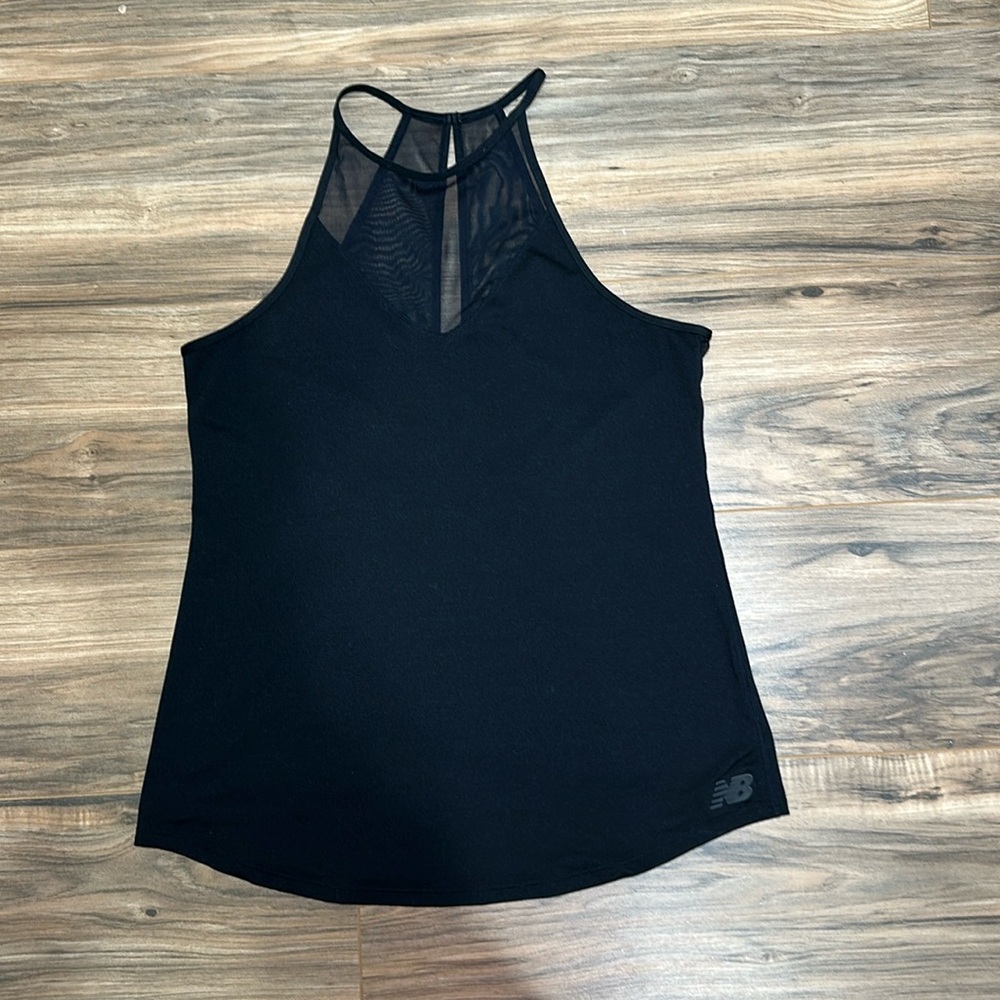New Balance Spaghetti Strap High Sweetheart Neck Mesh Tank Black Large